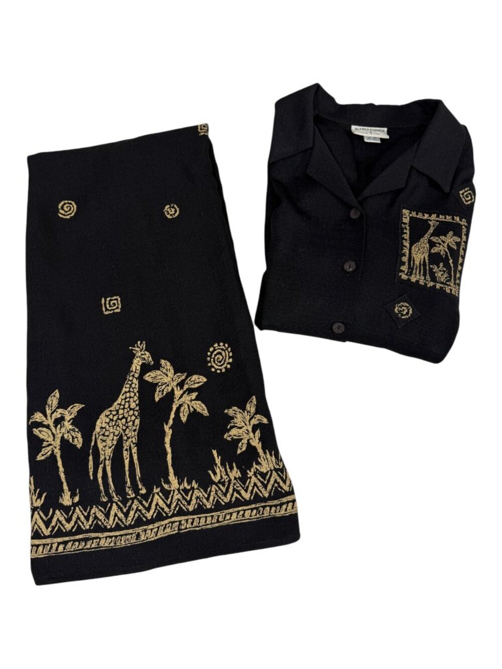 Alfred Dunner Safari 2 Pc Set Sz. 12 Black Gold Giraffe Resort Wear